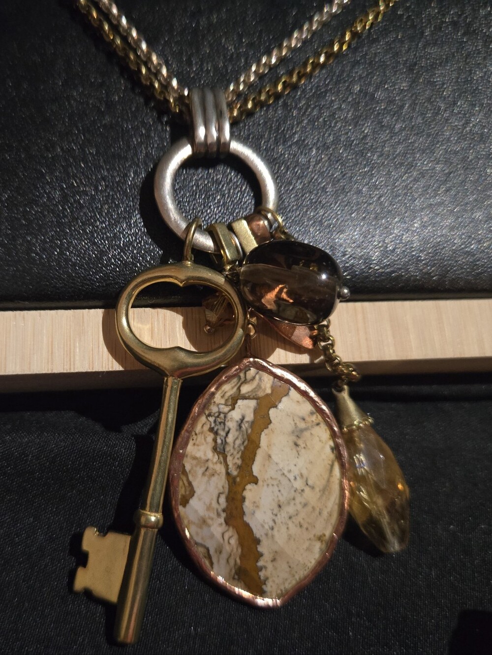 Silpada NIB Mixed Metal Natural Stone Reversible Charm Necklace 27" - Picture 5 of 7